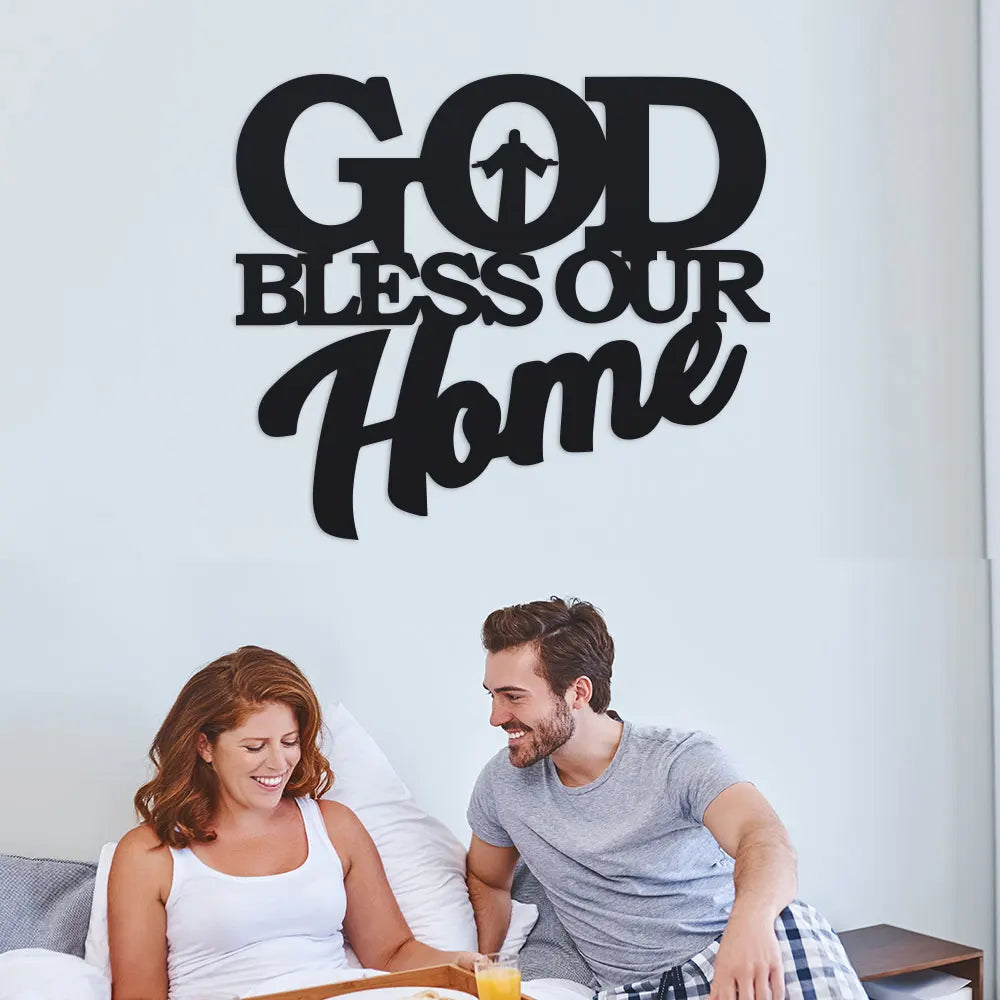 1Pc Metal God Bless Home Sign, Unique Wall Art, Home Decor, Metal Wall Hanger, Scene Decor, Theme Party Decor, Car Decor