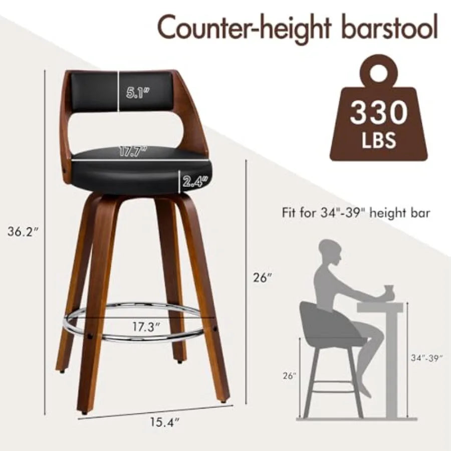 Counter Height Swivel Bar Stools With PU Leather Upholstery