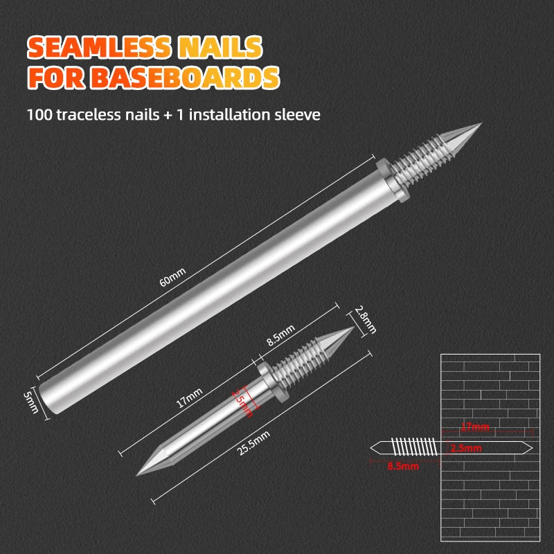 KAK 50pcs Double-Headed Skirting Thread Seamless Nail Invisible Screws Nail-Specific Sleeve Tool Double-Headed Nails Hand Tools