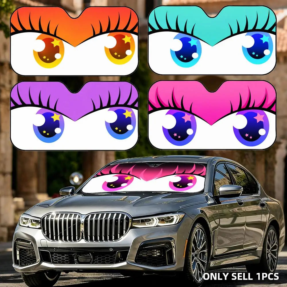 Cartoon Big Eyes Sun Visor Reusable Aluminum Foil UV Protector Heat Car Sunshades Five-Layer Insulation Windshield