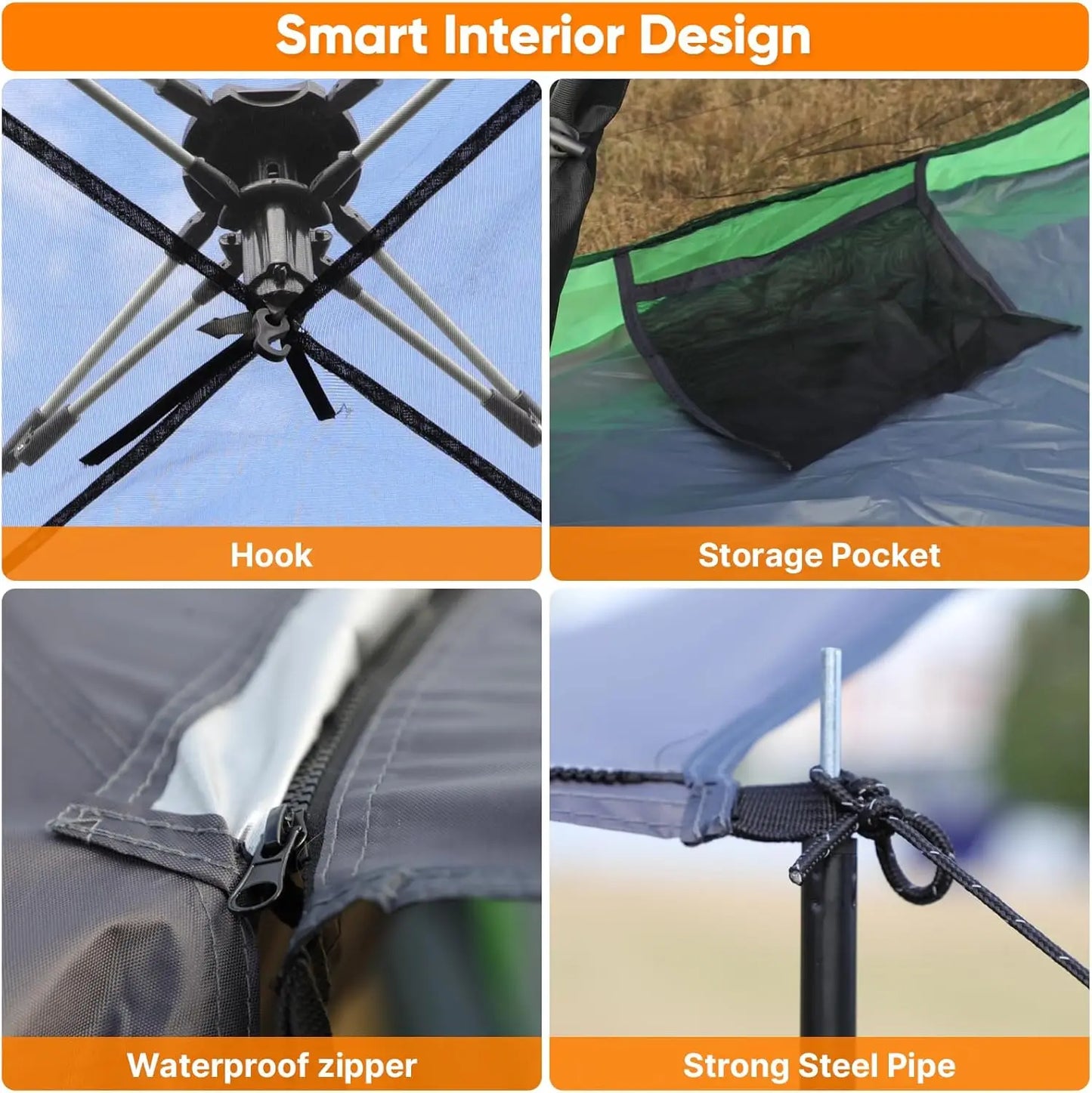 Pop Up Camping Tent for 2/3/4 Person, 1-Min Setup by Pre-Attached Pole, 4 Side Mesh& Door for View/Airflow, CT2 Instant Canopy Tent with PU1500mm Waterproof, for Outdoor/Camping/Music Festivals