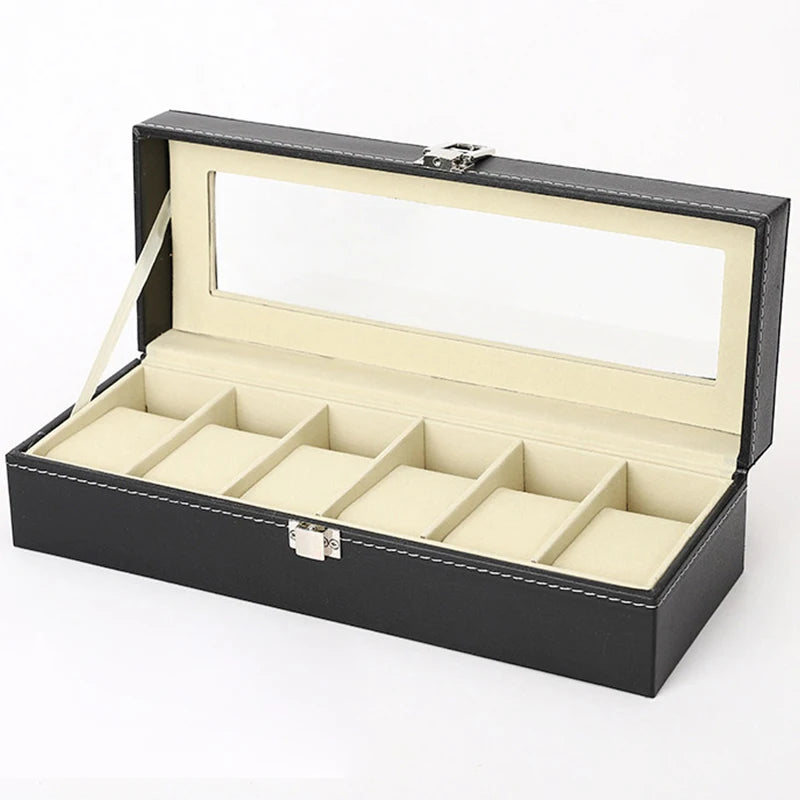 Hot Sale PU Leather Display Storage Collection Organizer Watch Box Case With Glass Top Slot Men Watch Bracket Display Box Gifts