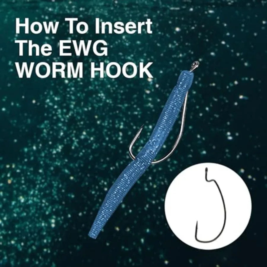 Offset EWG Worm Hooks - Super Strong Wide Gap Texas Rig Hooks for Soft Plastic Baits - High Carbon Steel Bass Fishing Hooks 25-