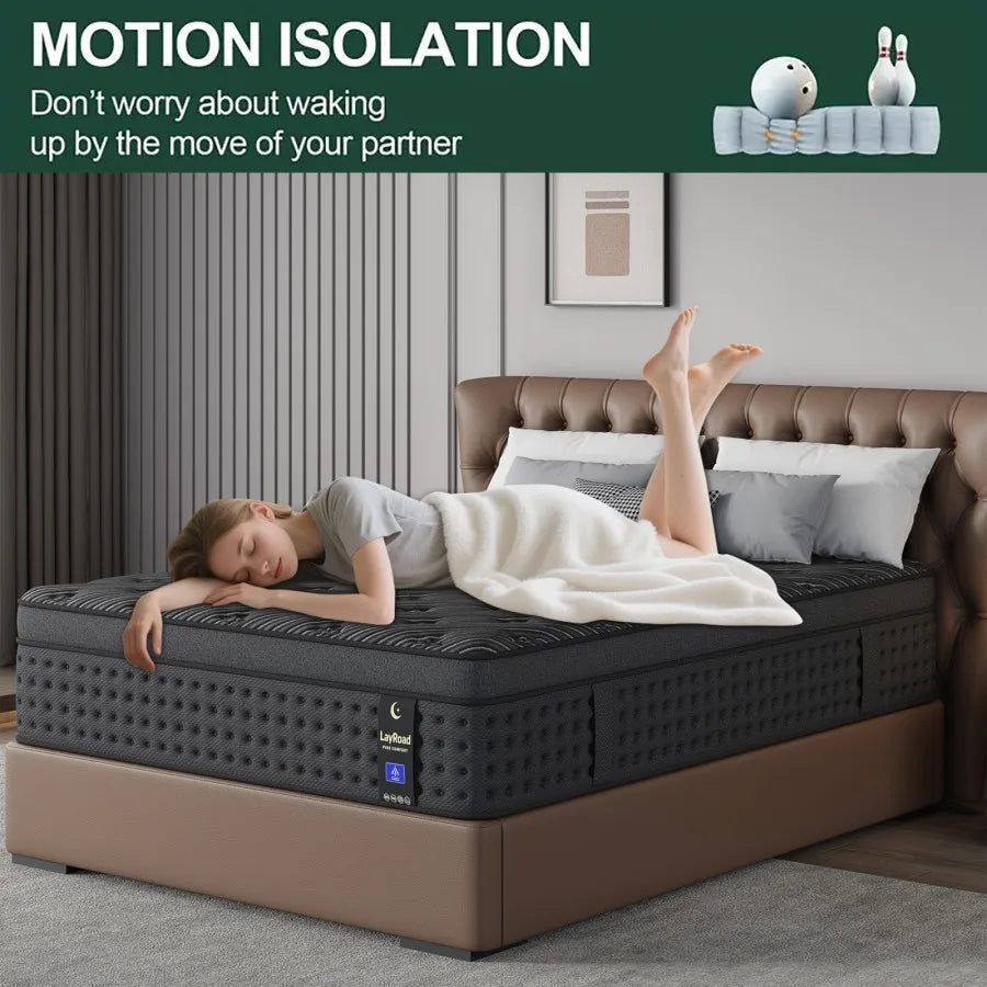 LayRoad 12/14Inch Memory Foam Spring Mattress Single/Double/Queen/King Sizes Boxed Mattress Medium Firmness Pressure Relief