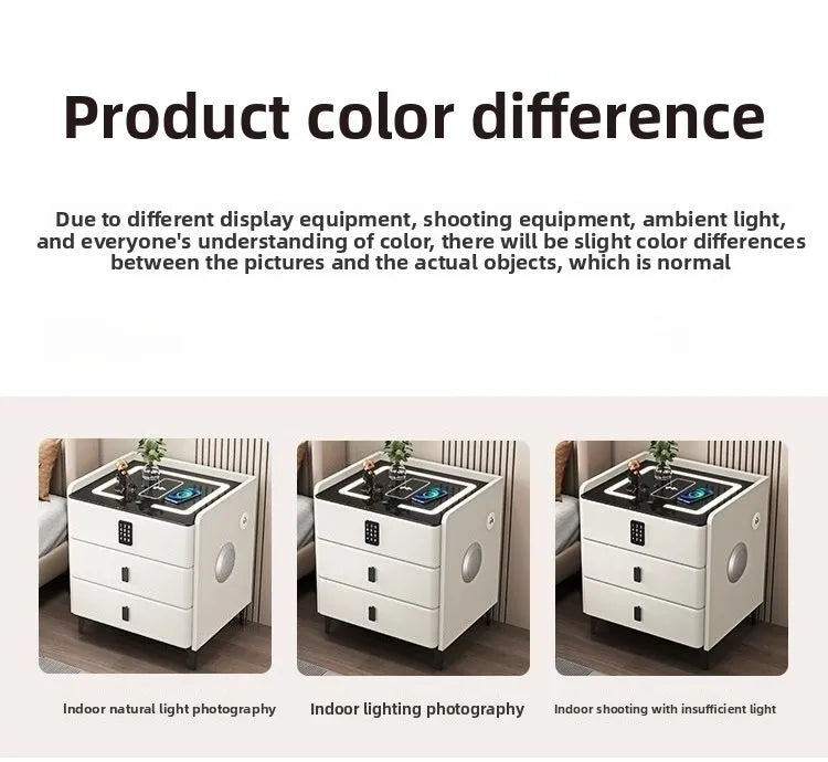 Smart Multifunctional Bedside Table with Wireless ChargerTouch Control 3-Color LEDLightModern Nightstand with Solid Wood