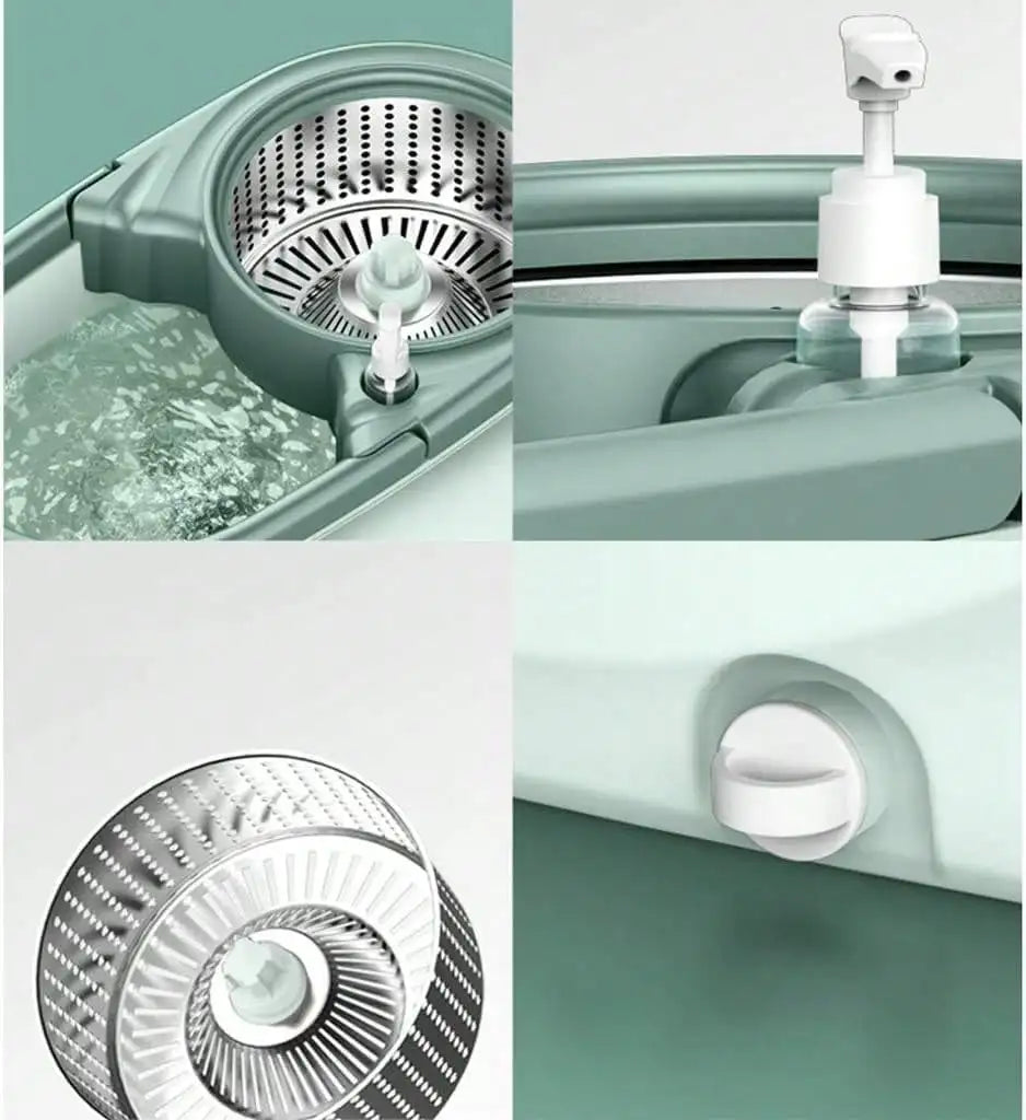 360° Spin Mop And Bucket System With Wringer - 61" Stainless Steel Handle & 2 Microfiber Refills, Self-Cleaning Floor Mop For Tile, Hardwood, Laminate Floors (Green)