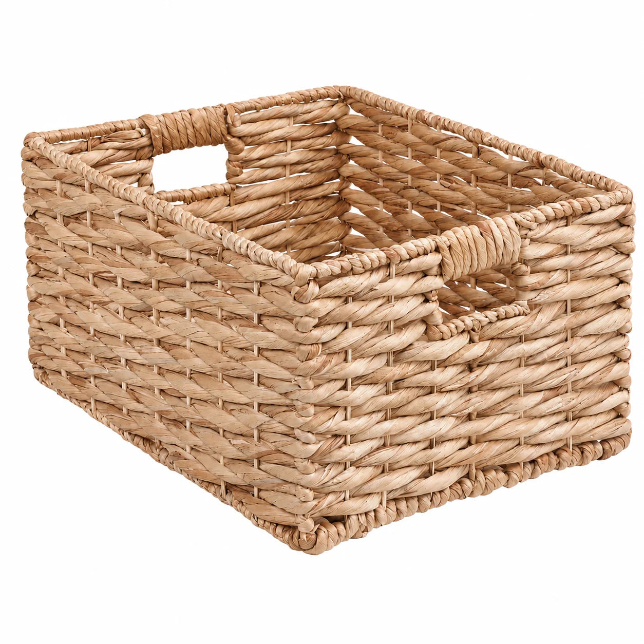 Water Hyacinth Storage Basket Woven Shelf Organizer with Handles for Closet Bathroom Kitchen Pantry Bedroom Living Room Office