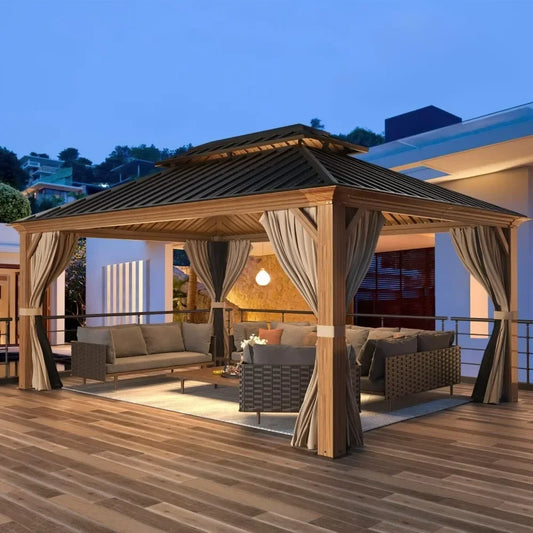 12' X 16' Hardtop Gazebo with Aluminum Frame and Curtain