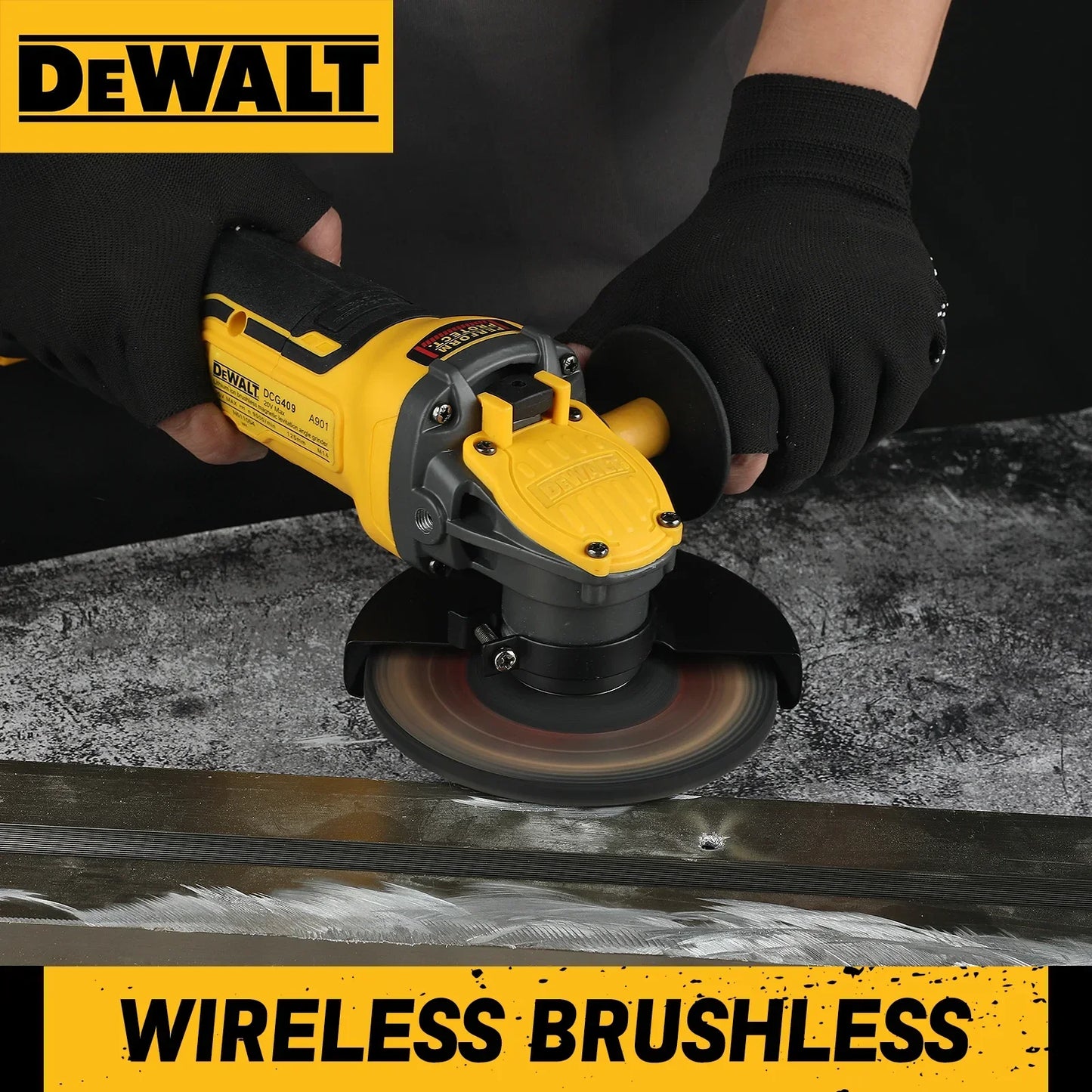 DEWALT DCG409 20VBrushless Angle Grinder,125mm Wheel,9000 RPM,800W,6.0Ah Battery,Efficient for Metal/Stone/Wood Cutting&Grinding