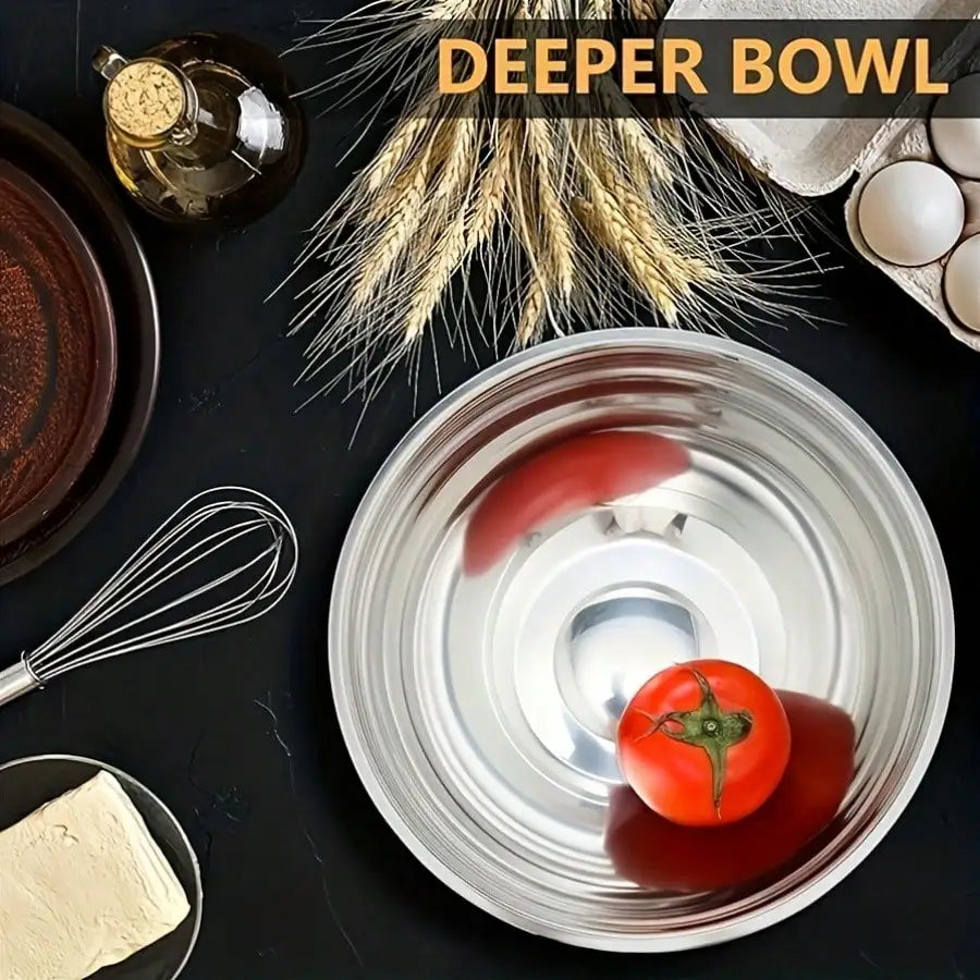 7PC Food Grade Stainless Steel Mixing Bowls Set,Kitchen Bowl, Salad Bowl, Metal Mixing Bowl,Nesting Stackable Deep Basin with Sealed Lid,BPA Free Dishwasher Safe for Cooking Prep,Fruit Washing, Marinating, Salad Making,Food S