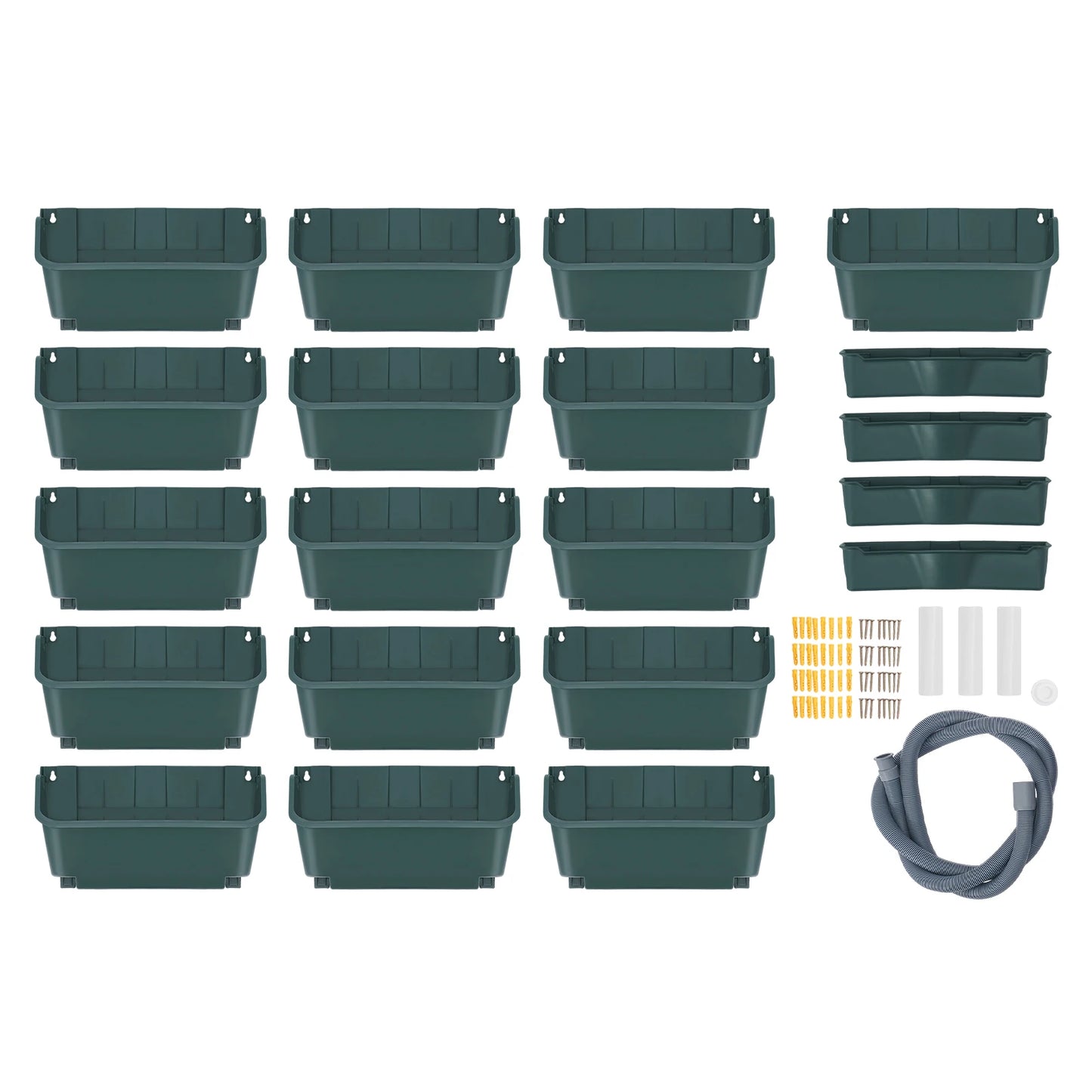 16PCS Hanging Garden Plant Wall Flower Pot Container Wall Hanging Vertical Green Plastic Planting Box W/4 Drainage Pots & 1 Pipe
