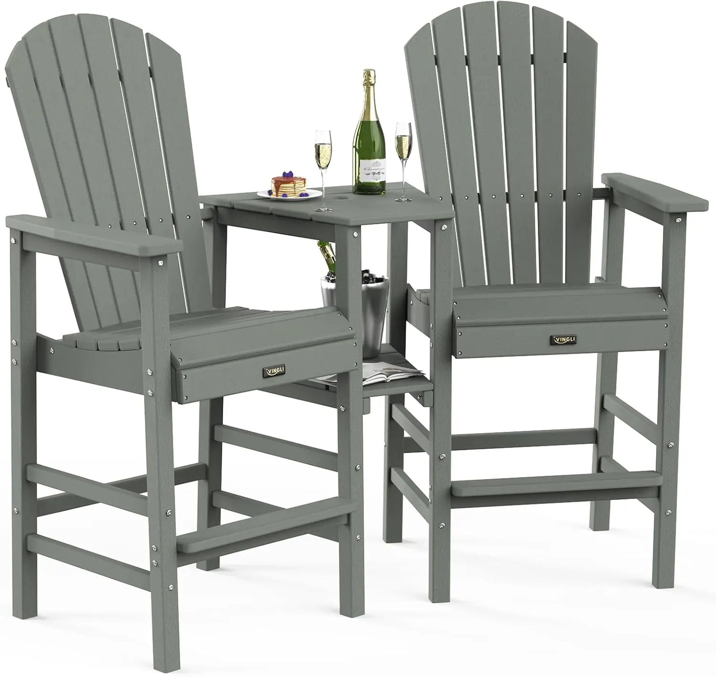Adirondack HDPE Outdoor Bar Stools Set With Connecting Tray