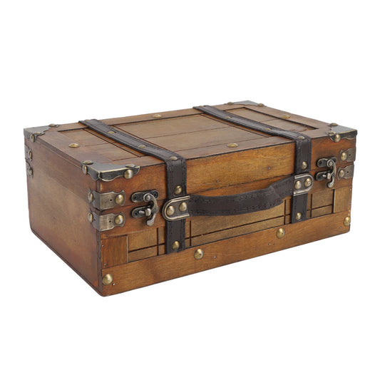 Portable Wooden Treasure Chest Jewelry Box For Photo Prop