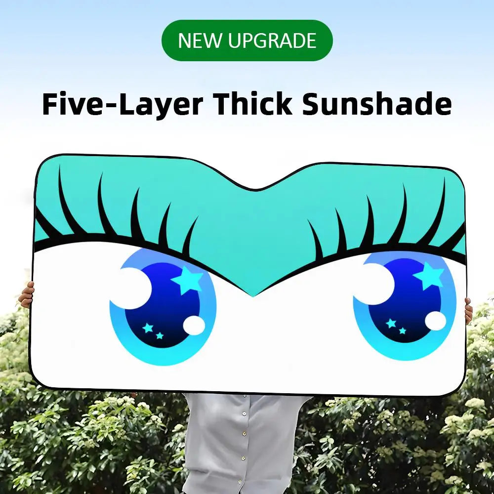 Cartoon Big Eyes Sun Visor Reusable Aluminum Foil UV Protector Heat Car Sunshades Five-Layer Insulation Windshield