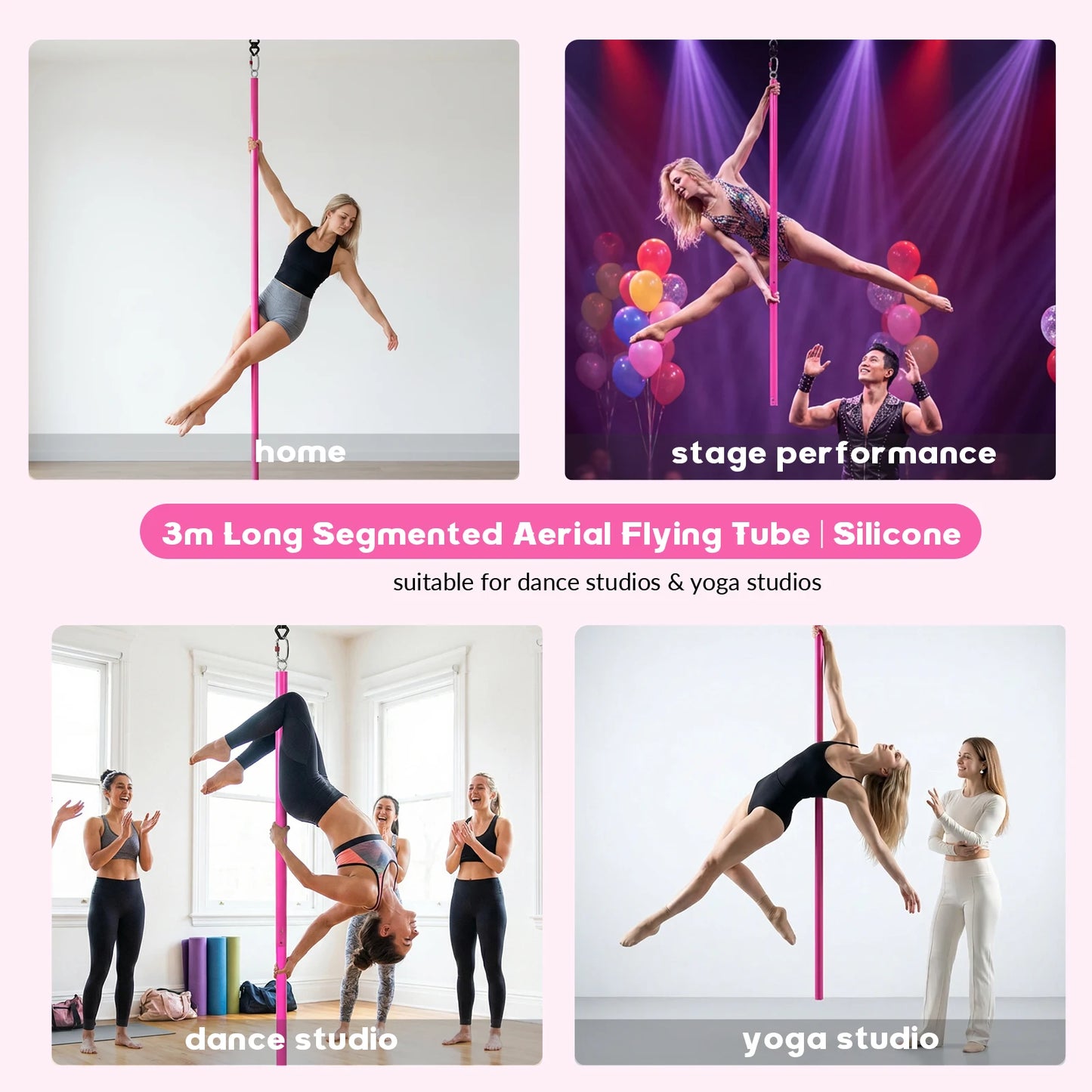 3m Stripper Pole Adjustable Height Portable Fly Dance Pole Removable Fitness Stripping Pole Aerial Equipment for Home Gym Bar