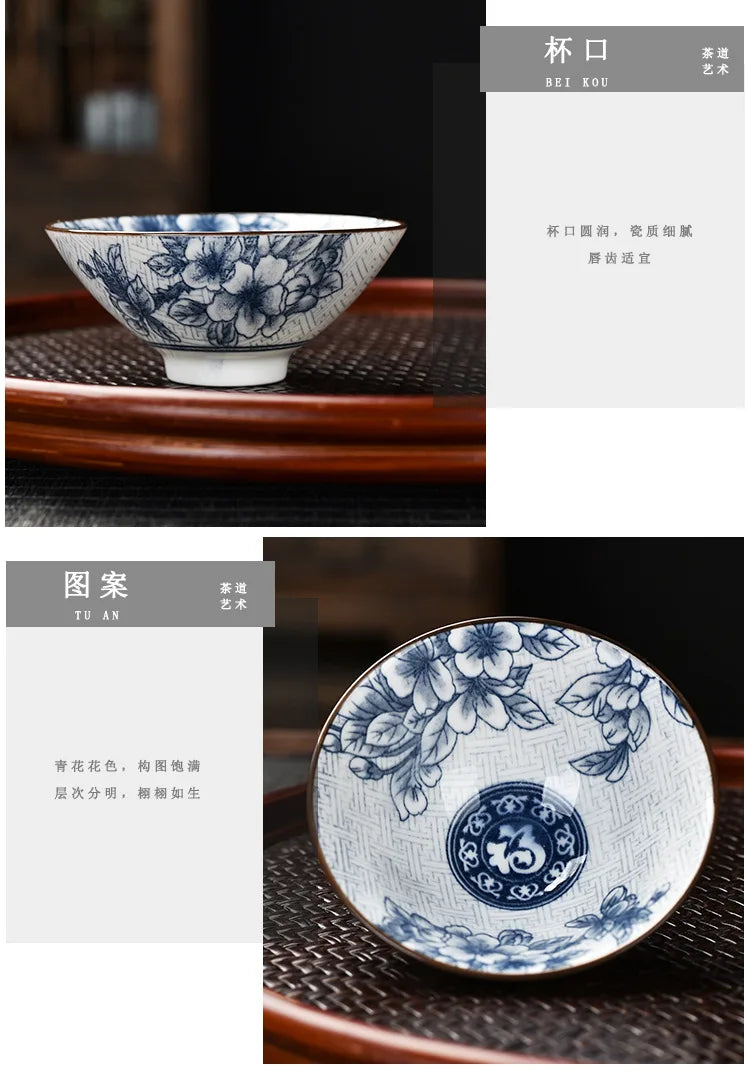 10pcs/box Blue and White Porcelain Tea Bowls Ceramic Kung Fu Small Teacups Single Master Cup with Gift Box Packaging Teaware Set