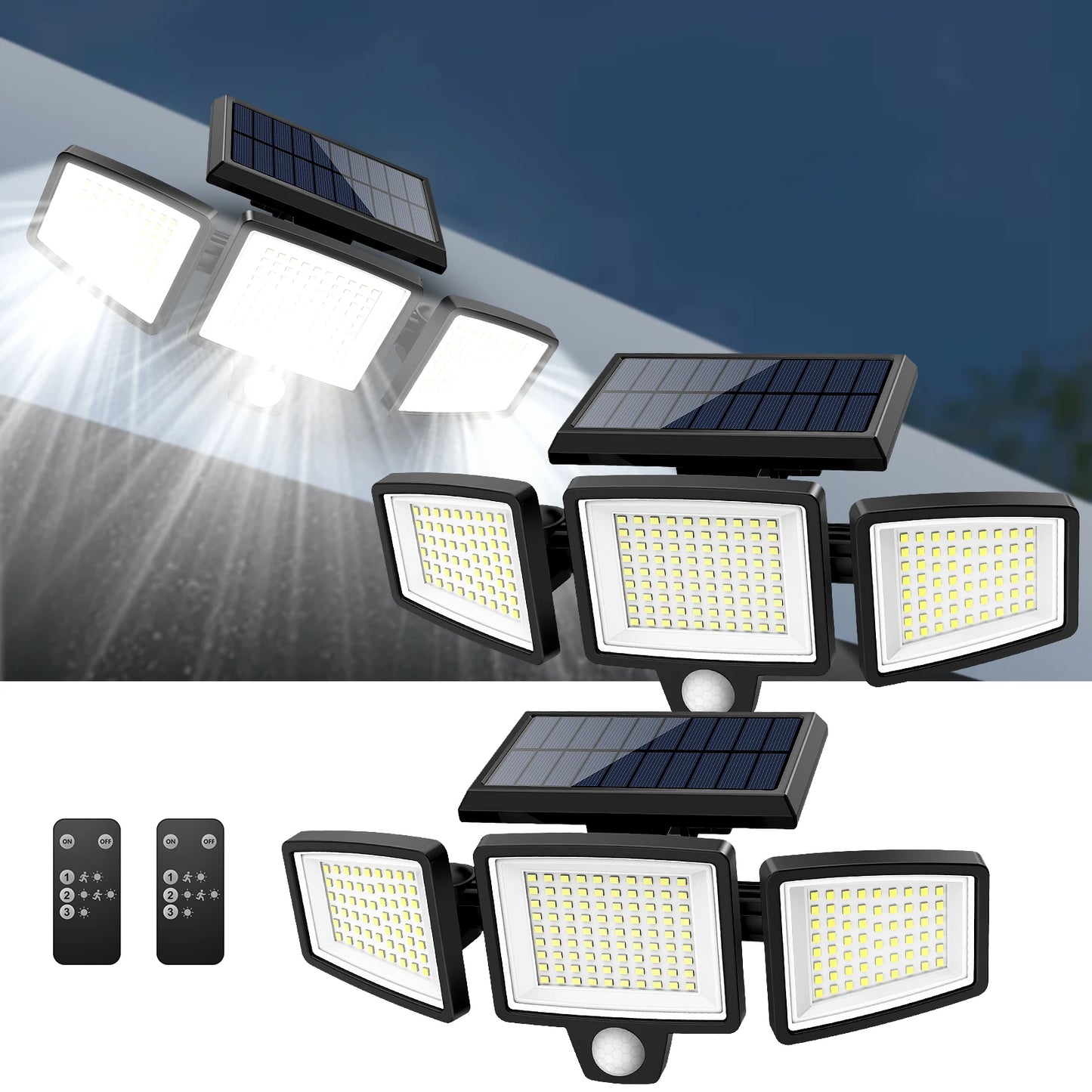 Outdoor Waterproof Solar Motion Light Three-Head LED Security Floodlight