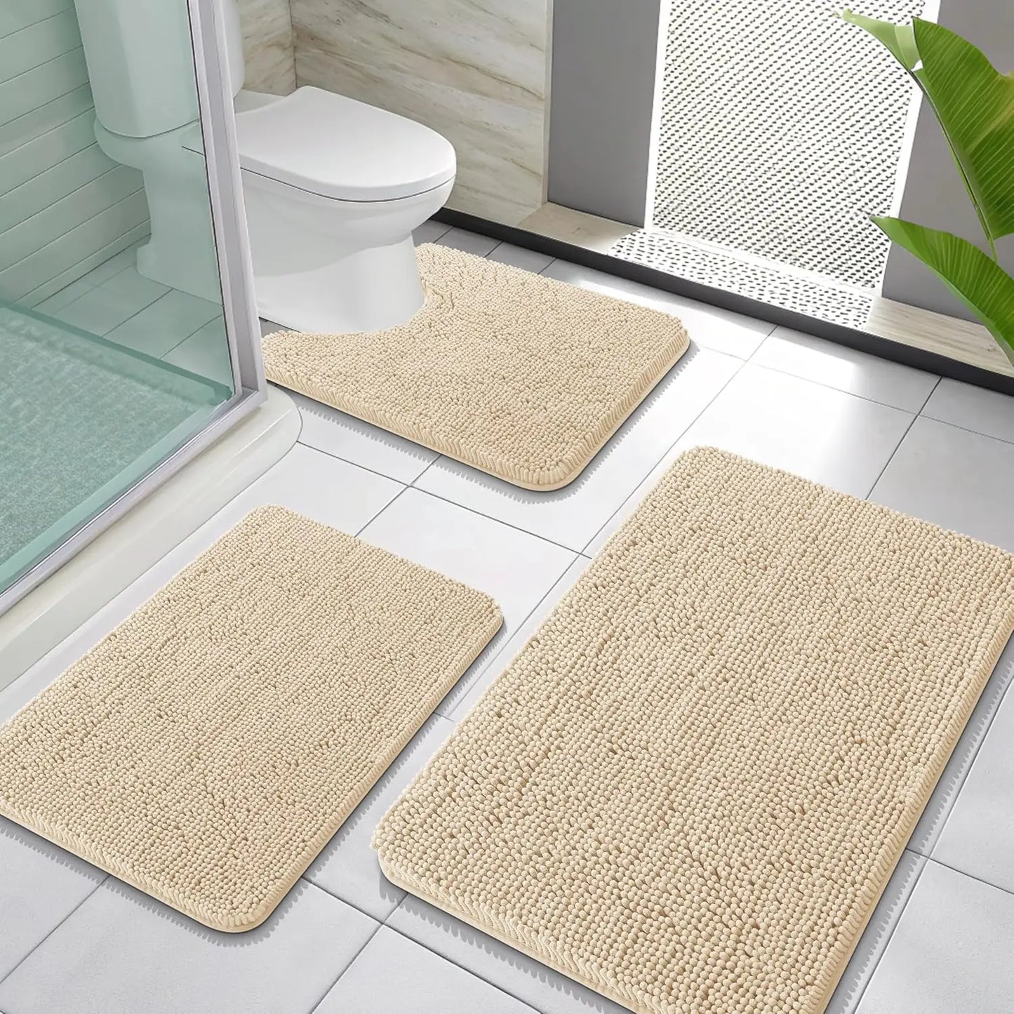 Bathroom Rugs Sets 3 Piece Soft Absorbent Chenille Mats