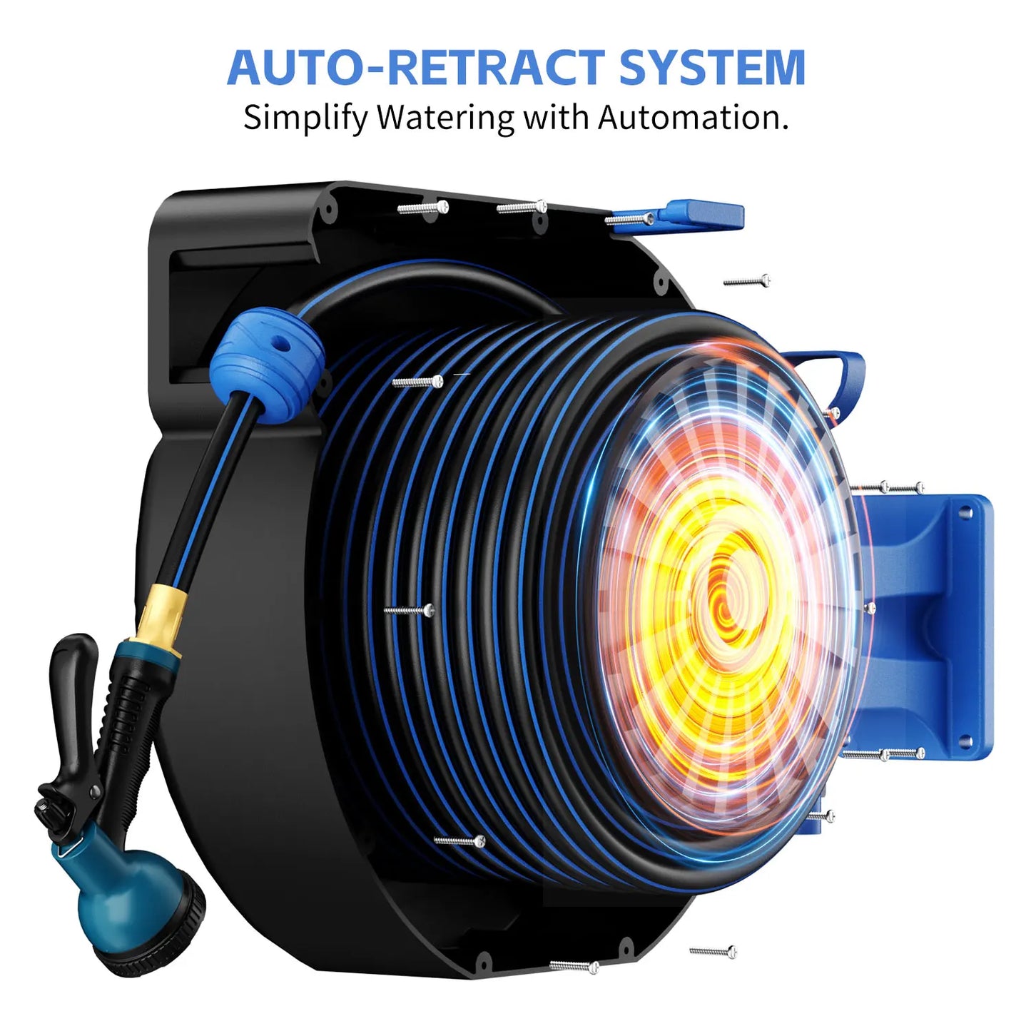 GardenJoy Retractable Garden Hose Reel 1/2in 65ft Wall Mounted