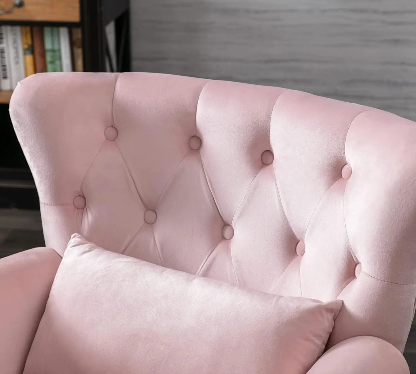 Mid Century Modern Accent Chair Upholstered Armchair Comfy Velvet Fabric Single Sofa with Tufted Wingback for Small, Customized