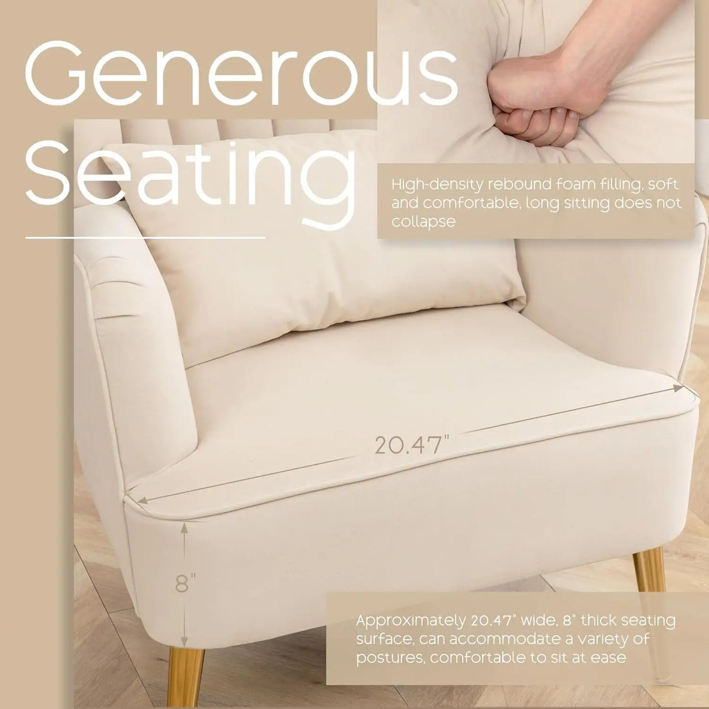 Beige Wingback Armchair Upholstered Reading Chair Bedroom Living Room Small Spaces with Pillow Customized