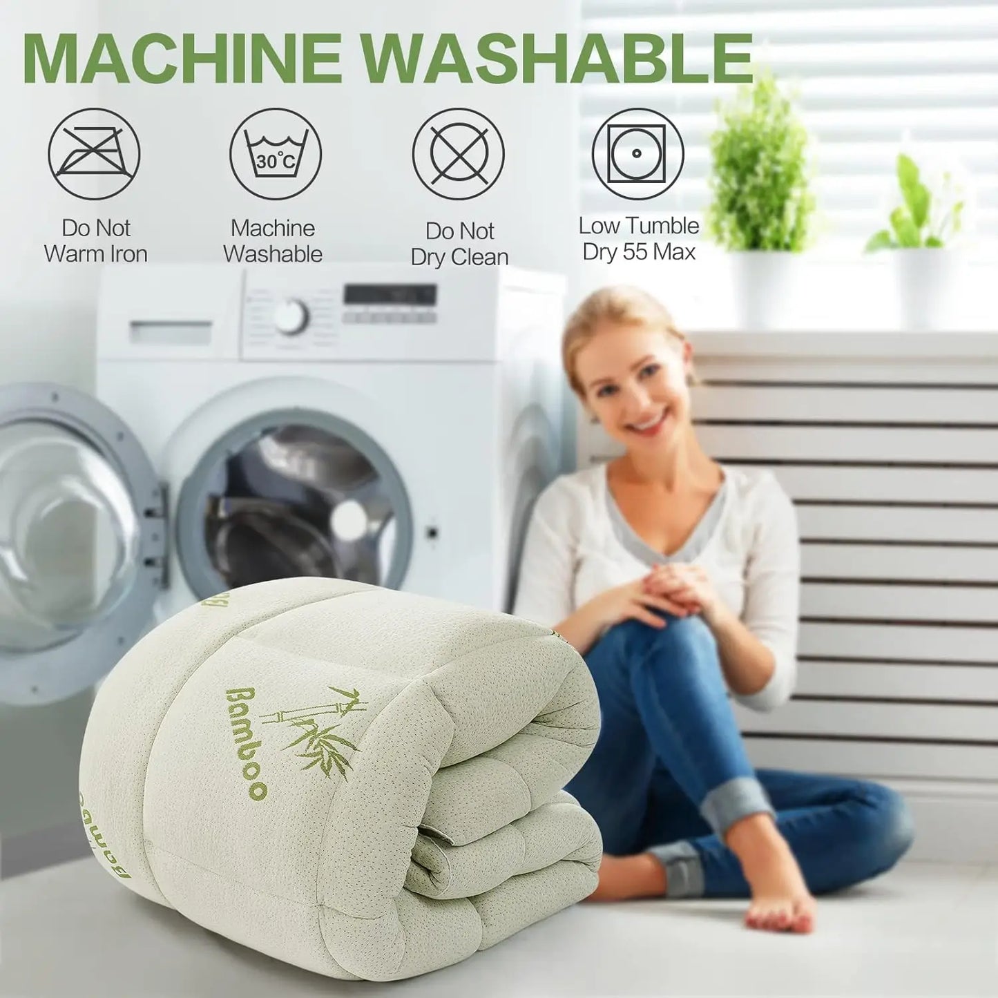 Ultra-Soft Cooling Bamboo Mattress Topper, Breathable Pillow-Top Pad with Deep Pockets for Hot Sleepers