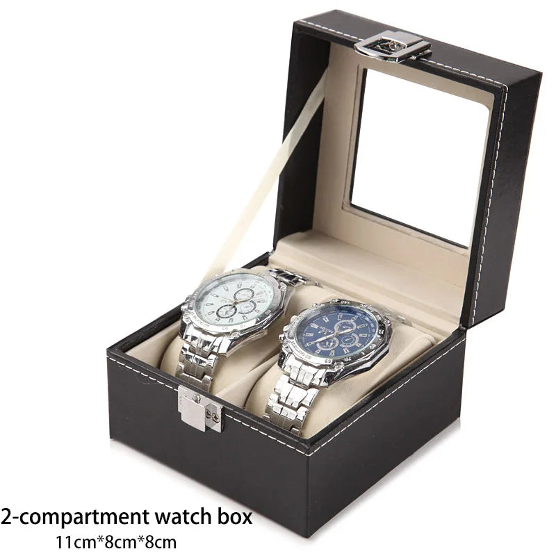 Hot Sale PU Leather Display Storage Collection Organizer Watch Box Case With Glass Top Slot Men Watch Bracket Display Box Gifts