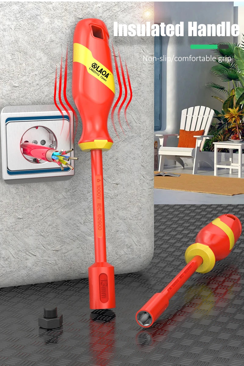 LAOA Insulated Socket Screwdriver Multifunctional Hexagonal Socket Wrench Driver Electrician Specific Withstand 1000V