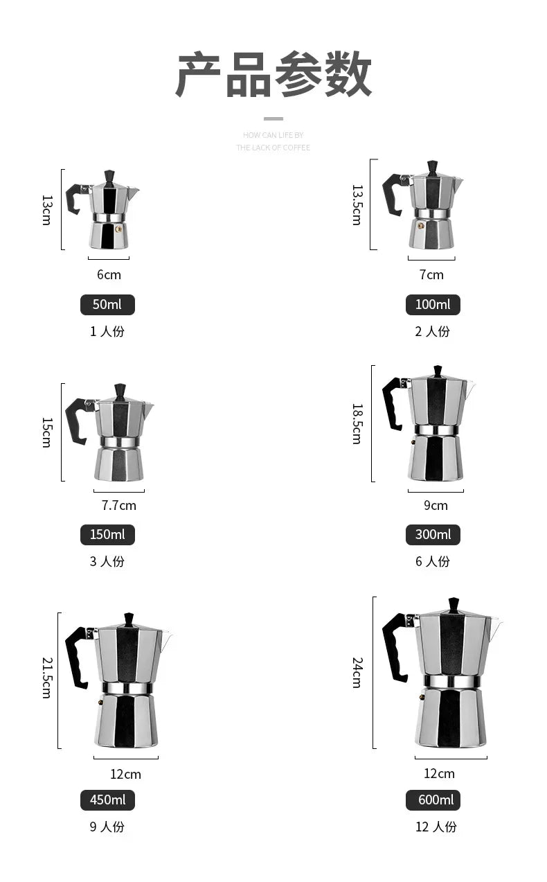 Retro Italian Moka Pot Coffee Maker Stainless Steel Portable