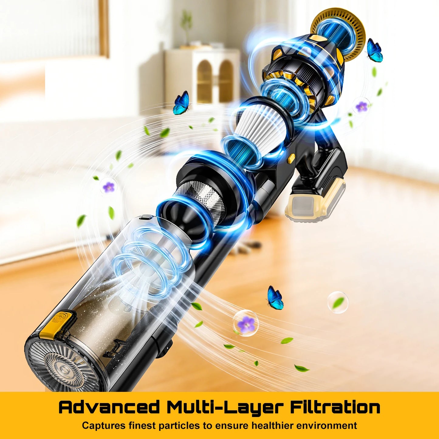 Cordless Stick Vacuum Cleaner Compatible with DeWalt 20V Battery, 45KPa Powerful Suction & 400W Motor, Self-Standing Vacuum for Hard Floors, Carpet and Home Cleaning (Battery Not Included)
