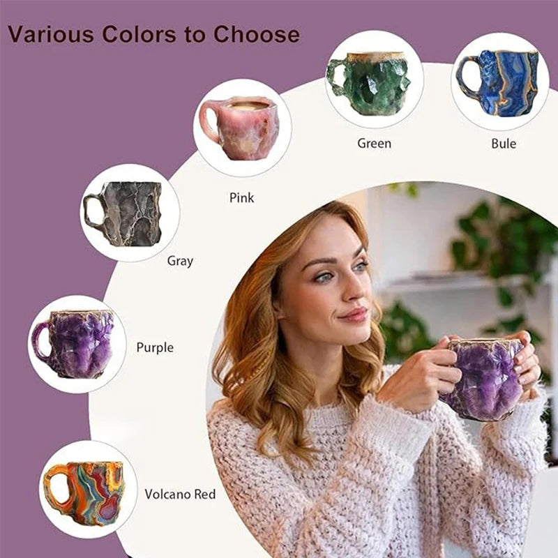 1PC Multi-Colored Mineral Crystal Coffee Mug，Natural Mineral Crystal Mug， Colorful Crystal Christmas Mugs,Christmas Gift New