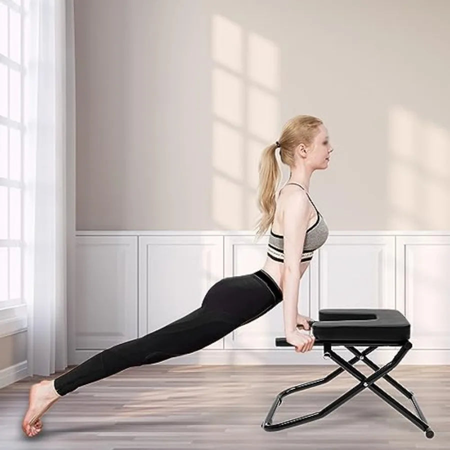Yoga Inversion Bench, Foldable Yoga Headstand Bench with PU Pads, Steel Yoga Inversion Chair for Balance Training, Core Strengt