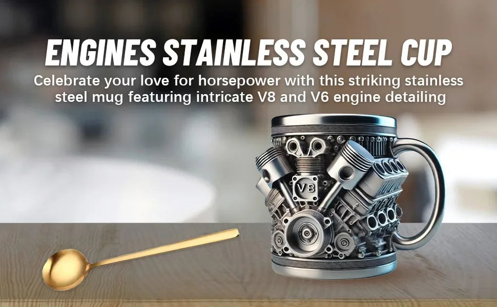 New engine cup, mug, stainless steel liner, coffee cup, creative resin crafts, desktop decoration ornaments