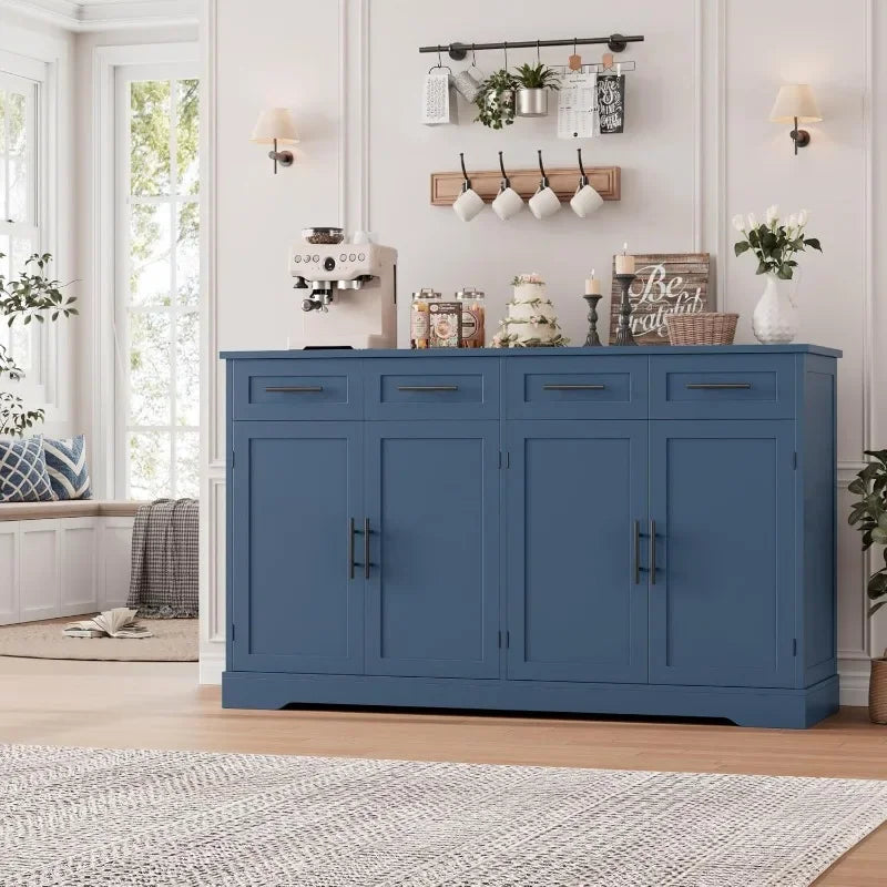 HOSTACK 60" Large Buffet Sideboard with Storage, 36" Tall Kitchen Buffet Storage Cabinet with 4 Drawers, Modern Coffee Bar