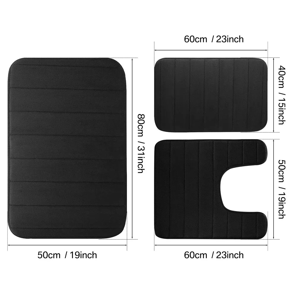 Black Memory Foam Bath Mat Soft Comfortable Super Water Absorption Non-Slip Thick Machine Washable Easy to Dry Home Floor Rug