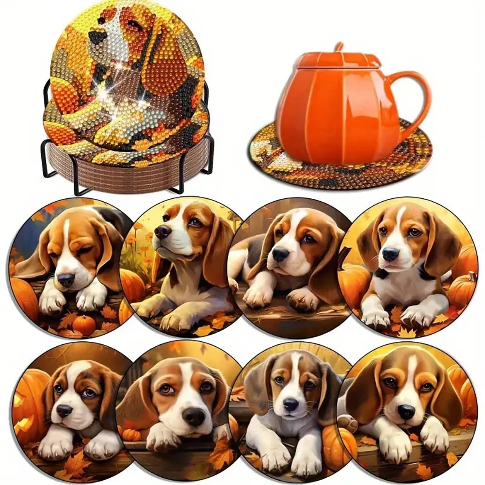 8 pieces/set animal horse pattern diamond painted coaster set with holder DIY coaster beginner coaster, craft supplies gift