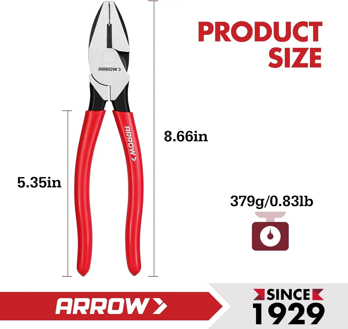 8" High Leverage Linemans Pliers, Side Cutters for Wire Cutting & Gripping
