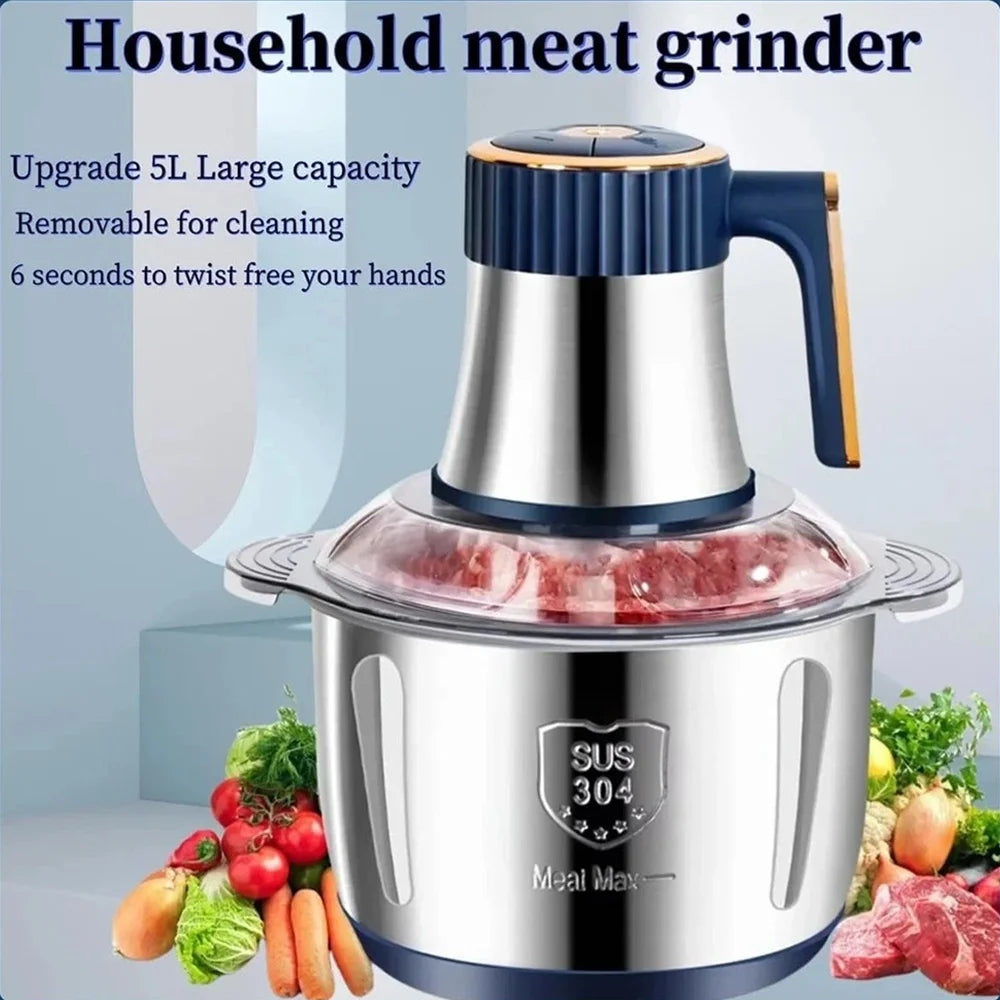 5L Electric Meat Grinders Vegetable Slicer Chopper 304 Stainless Steel Food Processor Mixer Machine New Kitchen Utensils