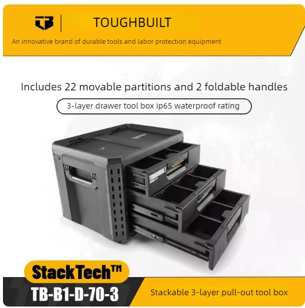 New Design TOUGHBUILT All-in-One Tool Box, Waterproof Stackable Rolling Storage Case for Electrician, Camping, Vehicle & Repair
