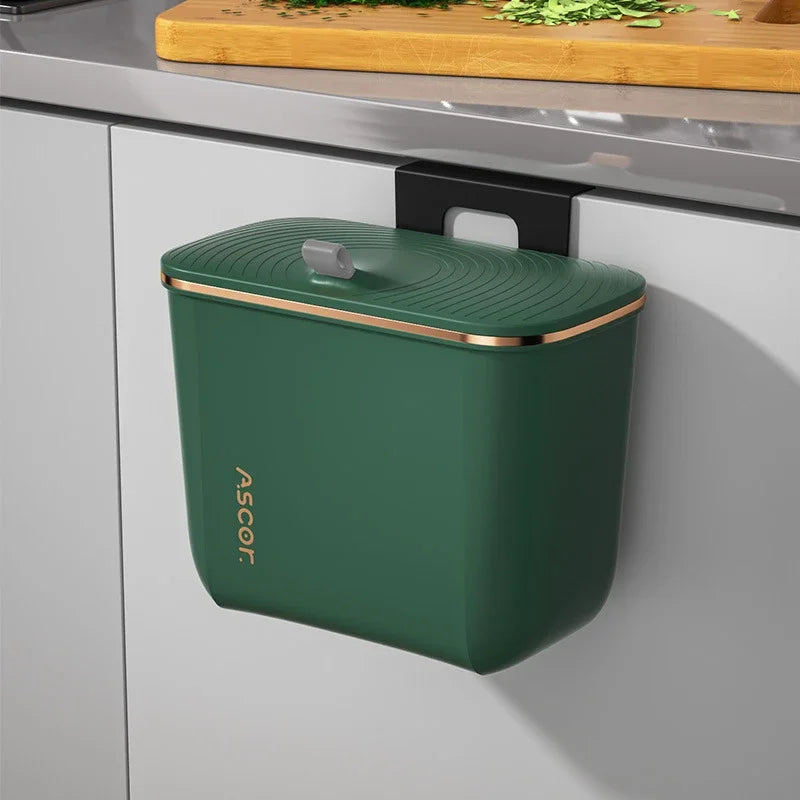 Hanging Trash Can Kitchen Cabinet Door Wall Mounted Garbage Bin Recycling Garbage Basket with Lid Bathroom Kitchen Accessories