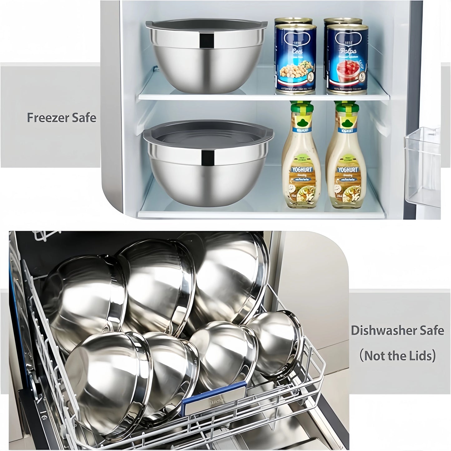 7PC Food Grade Stainless Steel Mixing Bowls Set,Kitchen Bowl, Salad Bowl, Metal Mixing Bowl,Nesting Stackable Deep Basin with Sealed Lid,BPA Free Dishwasher Safe for Cooking Prep,Fruit Washing, Marinating, Salad Making,Food S