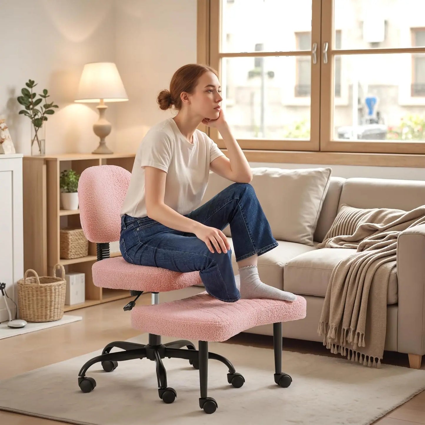 Ergonomic Cross Legged Chair With Wheels And Adjustable Height