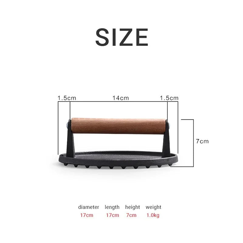 1pc Cast iron Rectangular Meat Press Round Heavy-Duty Steak Burger Press Barbecue Press For Flat Top Grill Hamburger Grinder