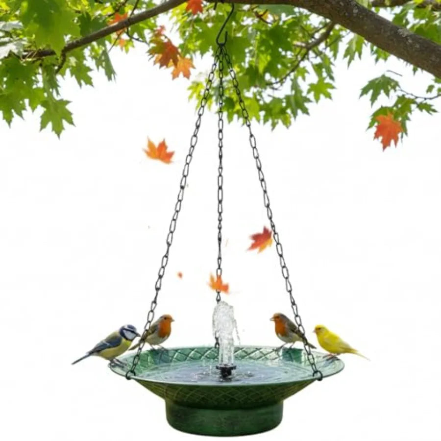 12.6" Hanging Solar Bird Bath Birdbath Fountain Solar Power Metal Bird Bath for Outside Hanging Hanging Bird Fountain for Garde