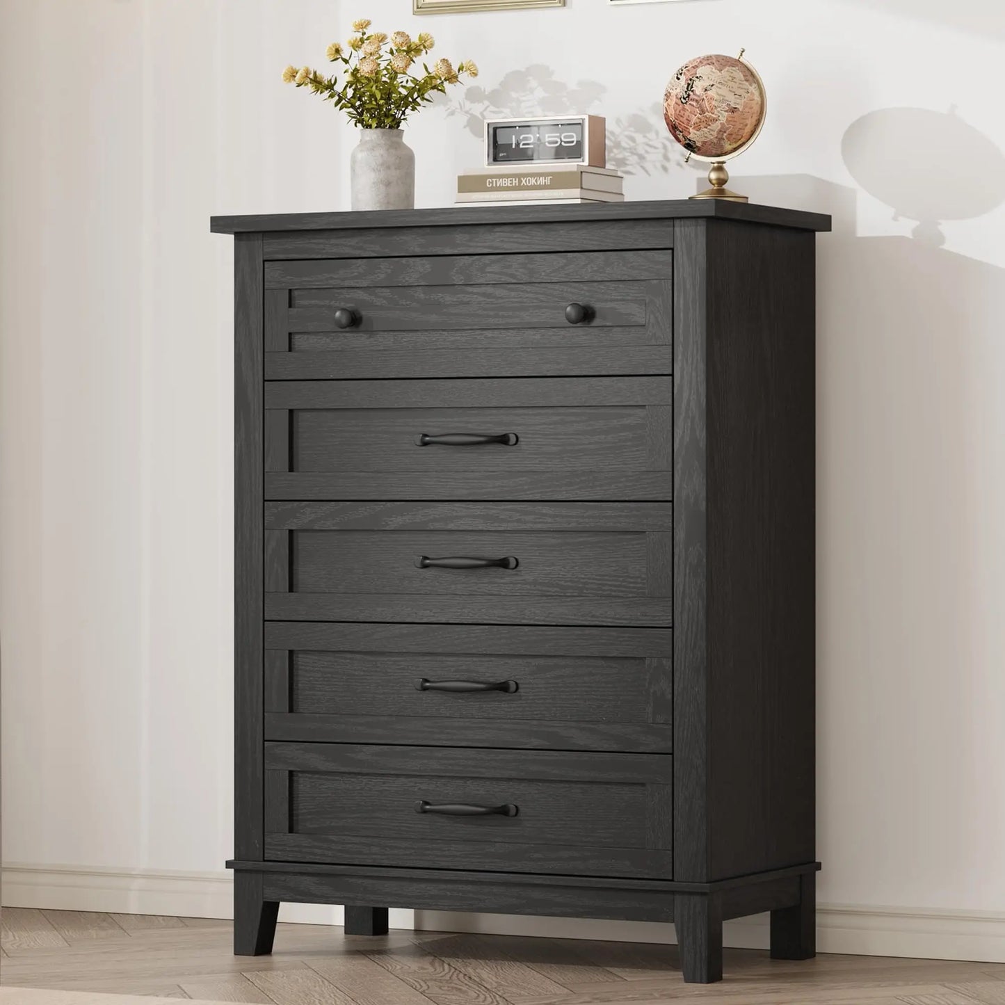 5 Dresser for Bedroom, 41.3 in Tall Vertical Drawer Dresser with Large Storage, Freestanding Wooden Closet Chest for Bedroom, Living Room