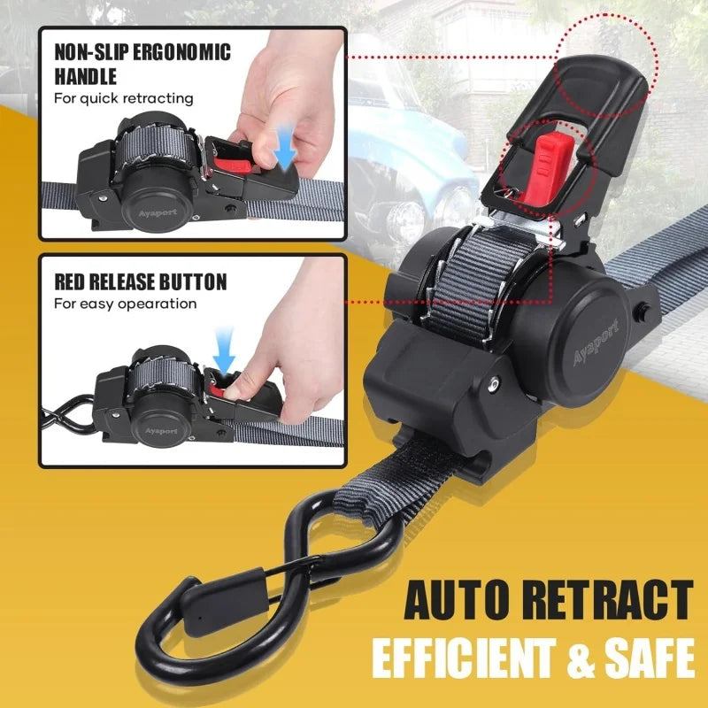 1pc Automatic Retractable Cargo Strap Multi-Item Secure Locking Ratchet Tie Brand New Car Ratchet Tensioner Belt Car Accessories
