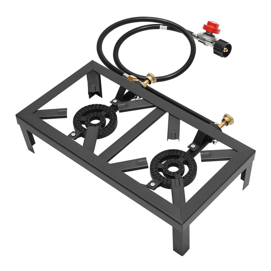 8000W Portable Double Burner Outdoor Gas Stove Propane Cooker with Adjustable 0-10Psi Regulator Hose for Patio Camping, BBQ