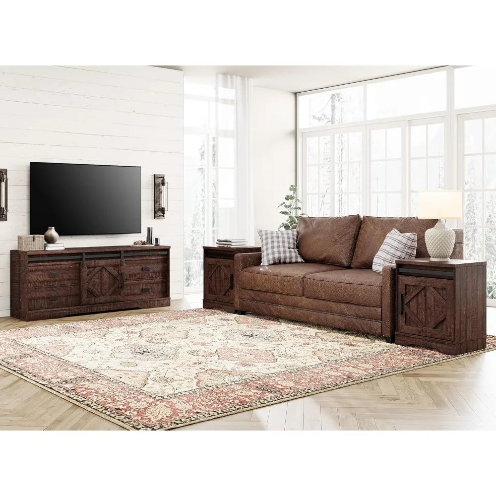 Farmhouse End Table Set of 2, Sofa Side Table with Drawer