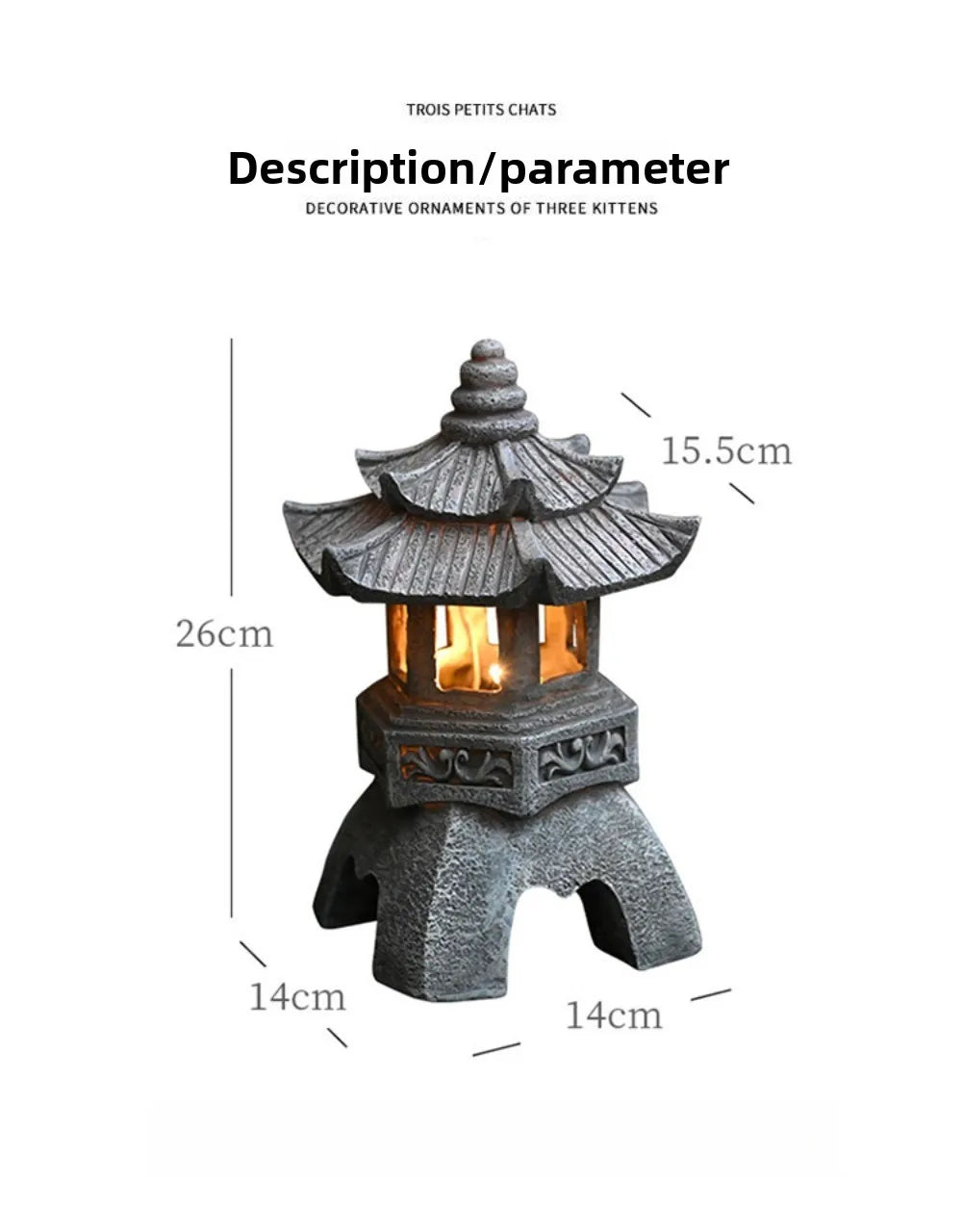 Solar Powered Lamp Garden Accessories Oriental Stone Pagoda Sculpture Zen Palace Lantern Outdoor Light Garden Ornament