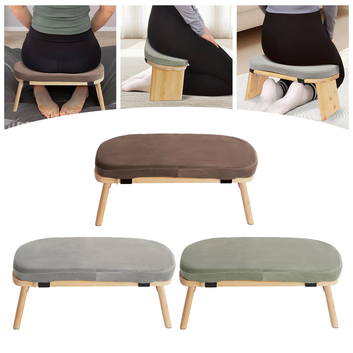 Bymaocar Meditation Bench, Foldable& Ergonomic Meditation Stool, Foldable Kneeling Meditation Bench  Coffee/Gray/Green Color